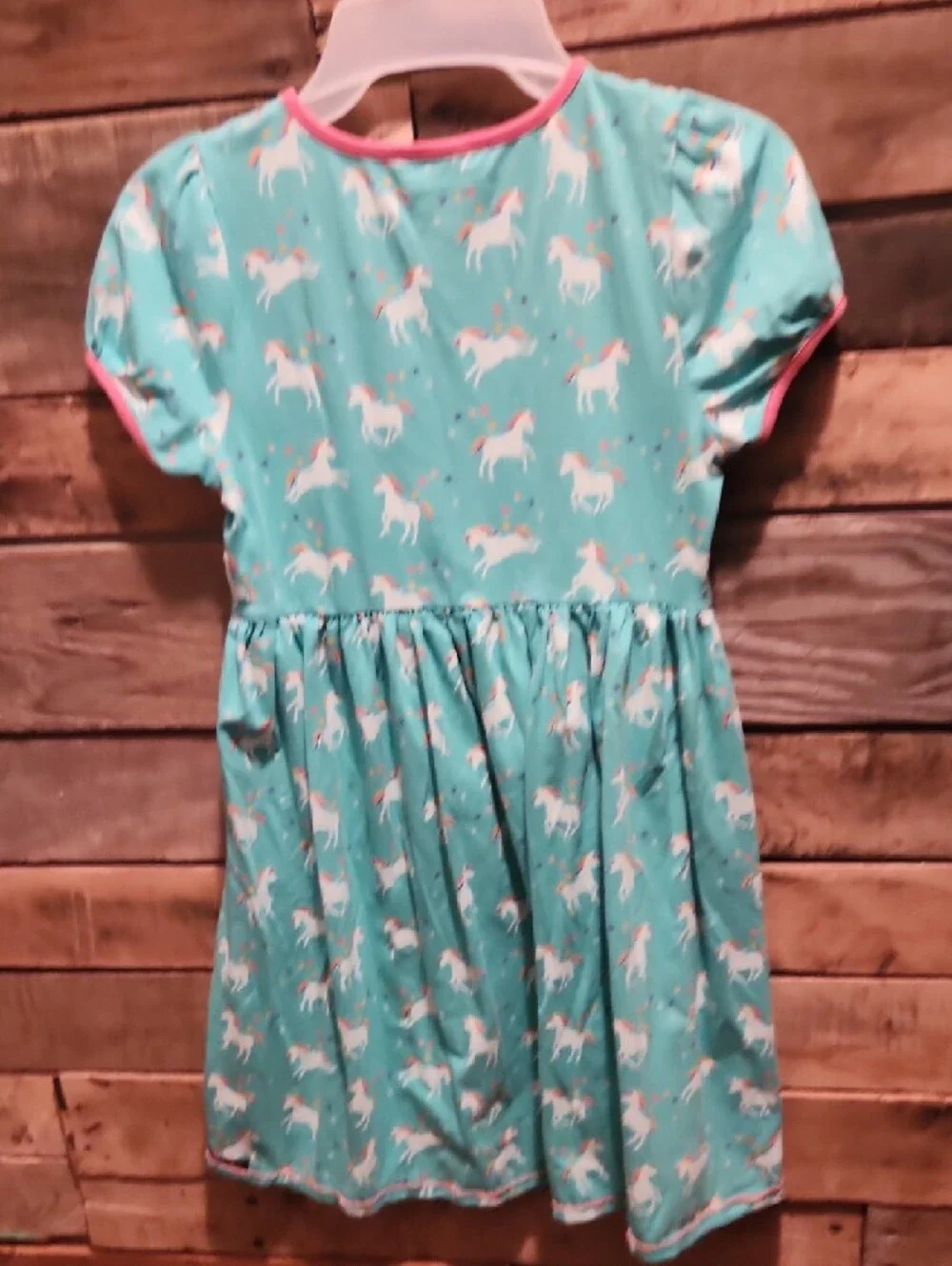 Matilda Jane Turquoise Unicorn Dress with Pink Trim